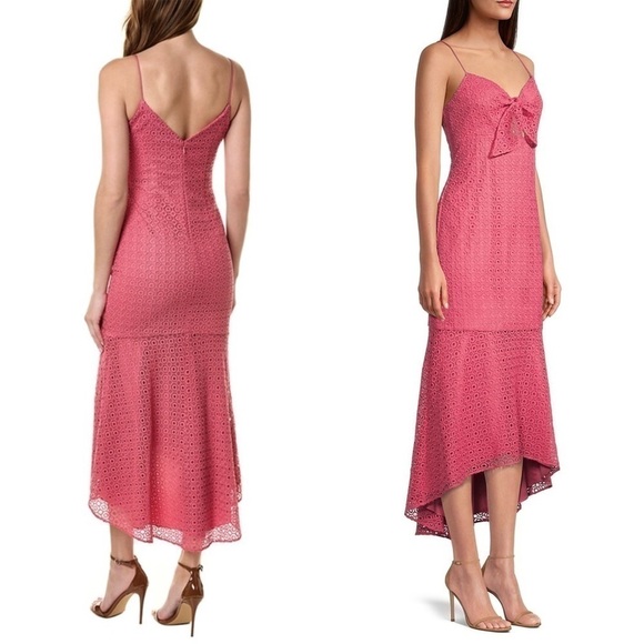 NWT AIDAN MATTOX Pink Lace Sleeveless Cutout Tie Front Ruffle Hem Midi Dress 4 - Picture 6 of 11